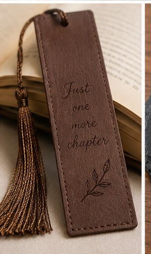 Leather bookmark engraved with a short personal message and tassel