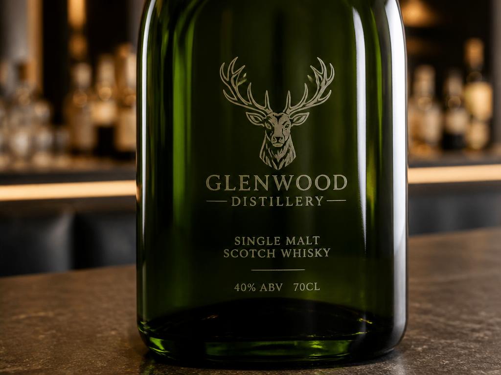 Branded glass bottle — UV mark on dark glass — low heat input, tested on the supplied finish
